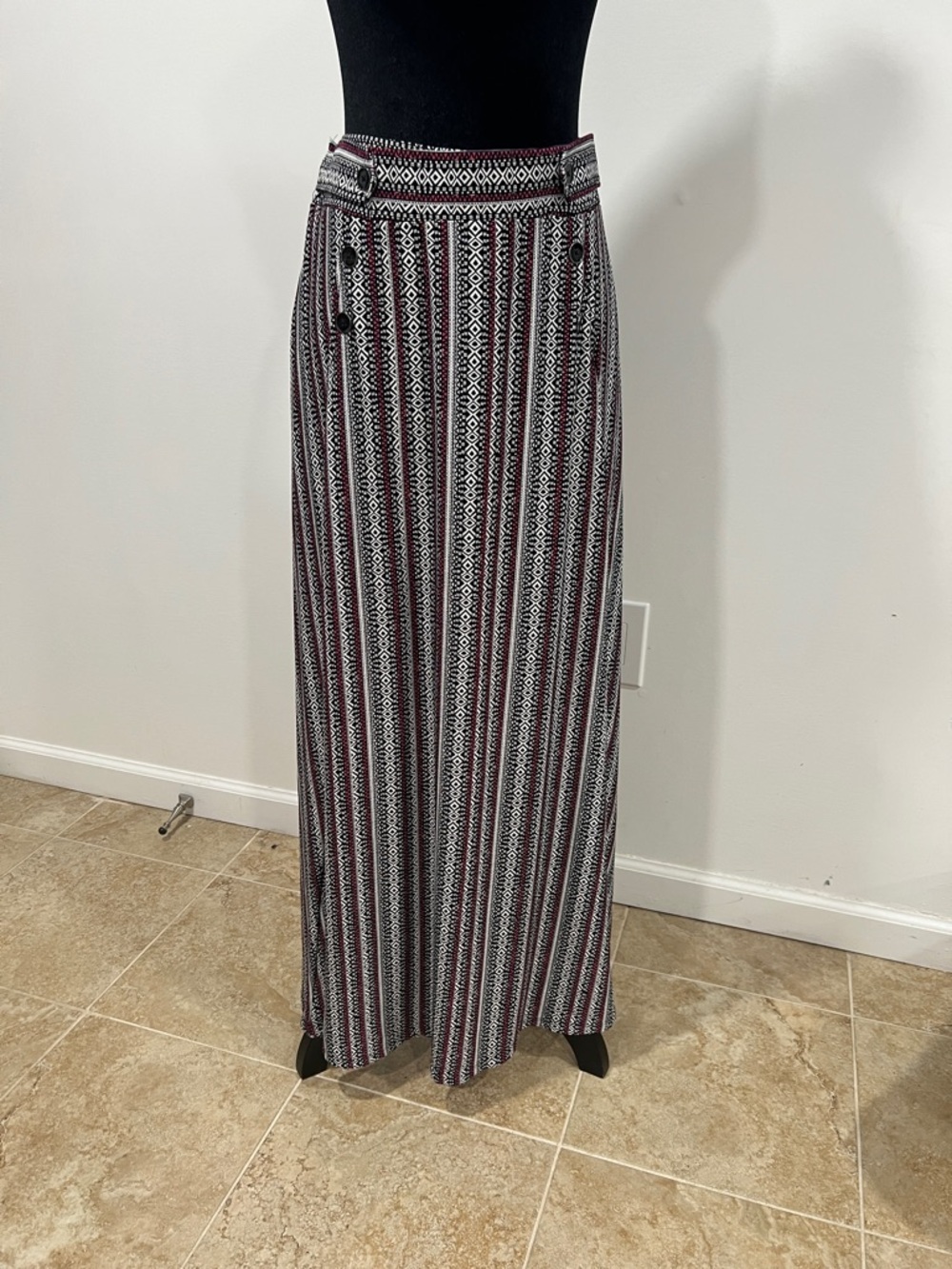 NWT🖤🩷High-Rise Vertical Stripe Maxi Skirt in Black and White with Pink Accents